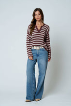 Load image into Gallery viewer, STRIPE RAW EDGE SPLIT NECK SHEER KNIT SWEATER
