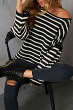 Load image into Gallery viewer, Oversized Exposed seam Batwing Sleeve Stripe Knit sweater
