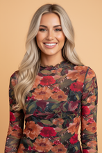 Load image into Gallery viewer, Floral Mesh Lettuce Trim Long Sleeve Top
