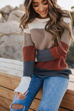 Load image into Gallery viewer, Chestnut Color Block Knitted O-neck Pullover Sweater
