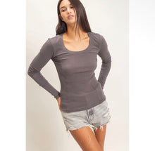 Load image into Gallery viewer, Charcoal Scoop Neck Tee with seam detail
