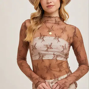 Hazelnut Lace Mesh Top