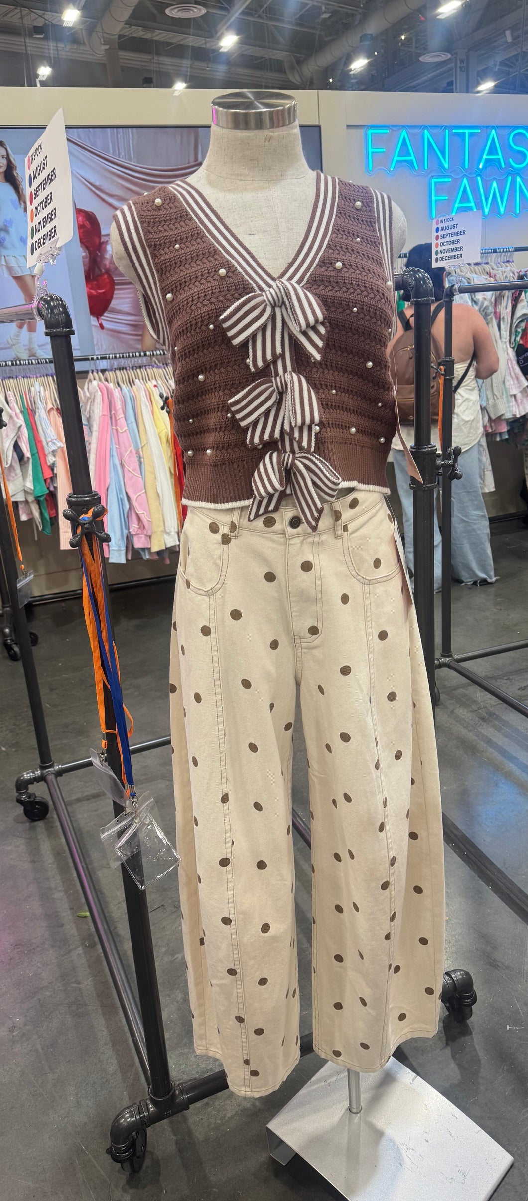 Polka dot wide denim pants