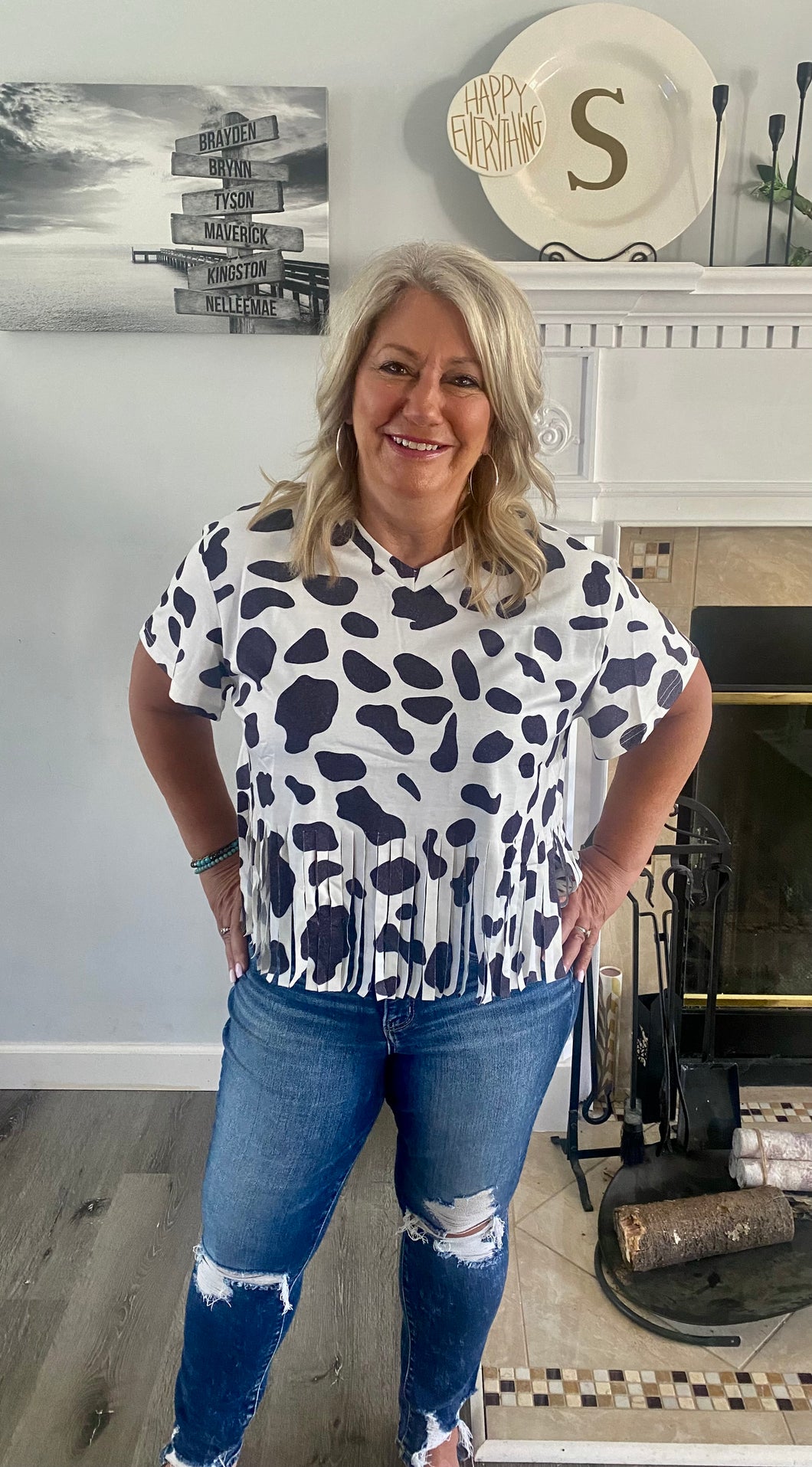 Fringe Cow Print Top