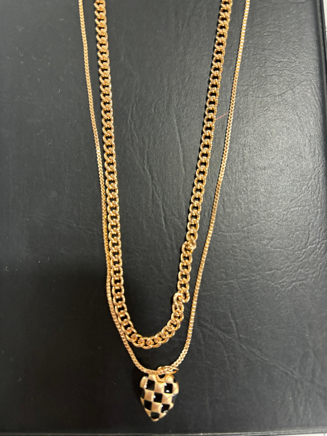 Checkered Heart charm necklace
