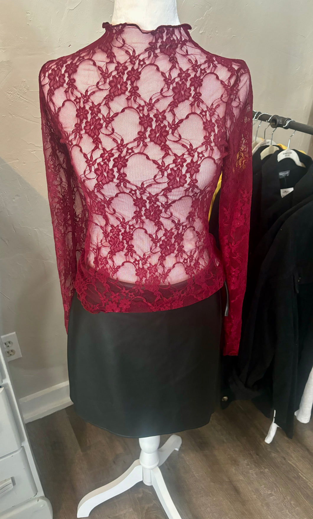 Burgandy Floral Mesh Top