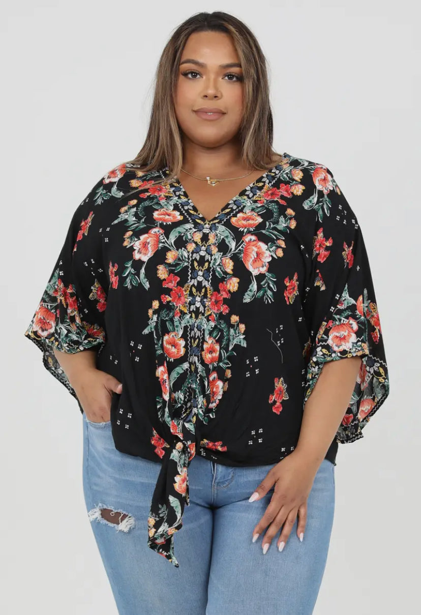 V Neck Blouse w tie waist