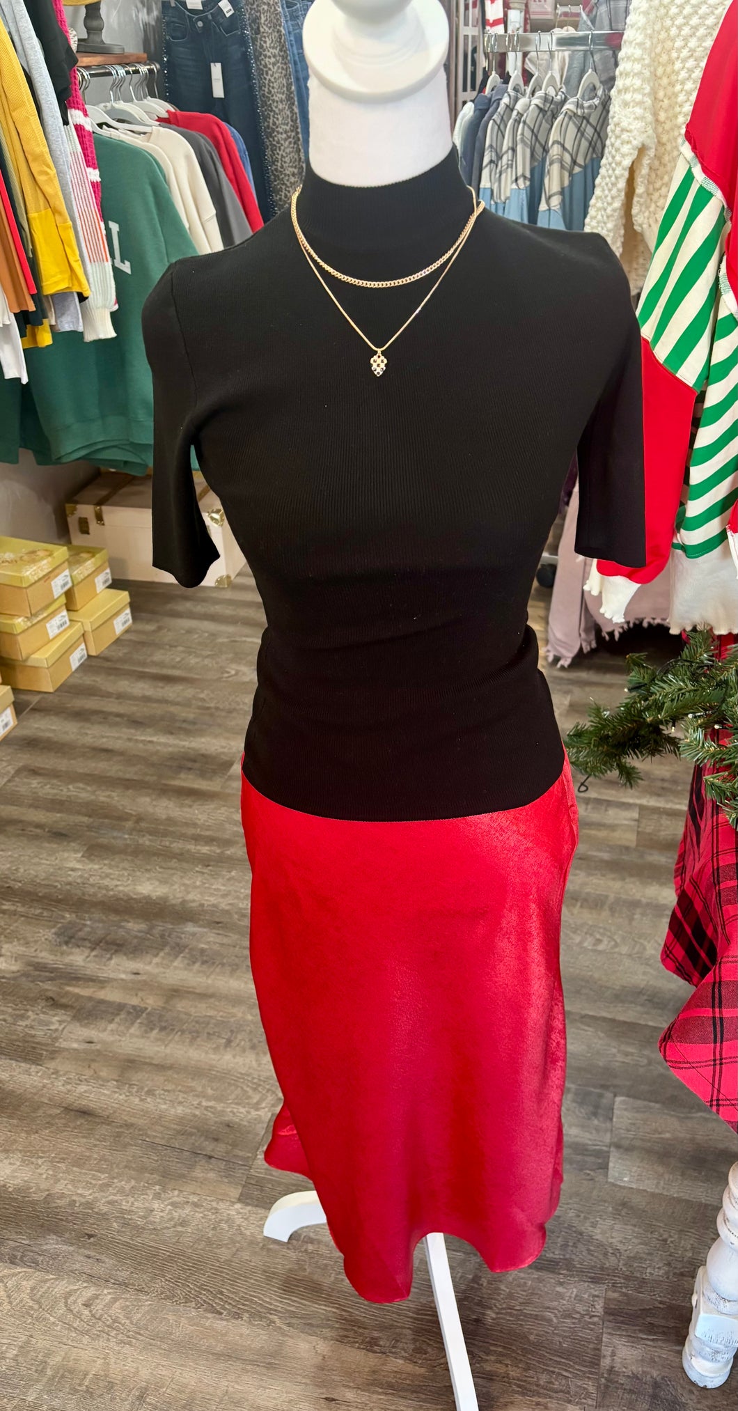 Red Metalic Midi Skirt