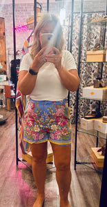 Border Print Shorts (Skies Are Blue)