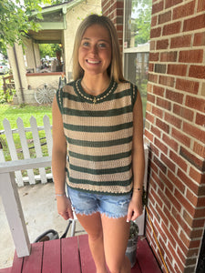 Olive-Beige Striped Knit Top