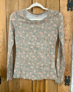 Sage Floral Mesh Top