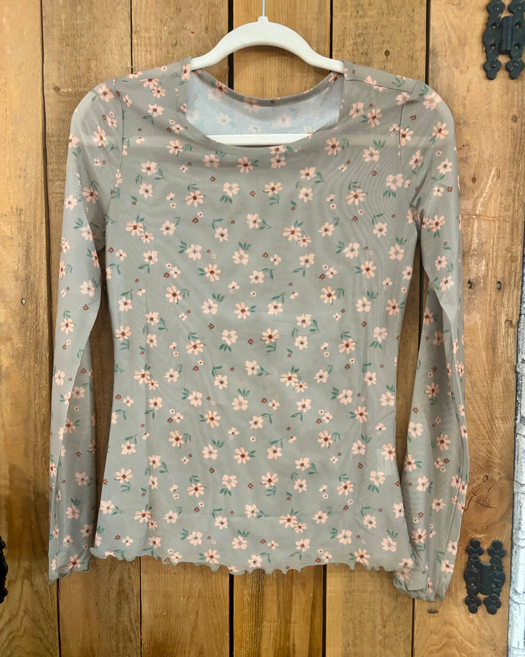 Sage Floral Mesh Top