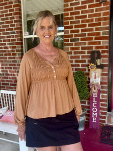 Camel Smocked Top