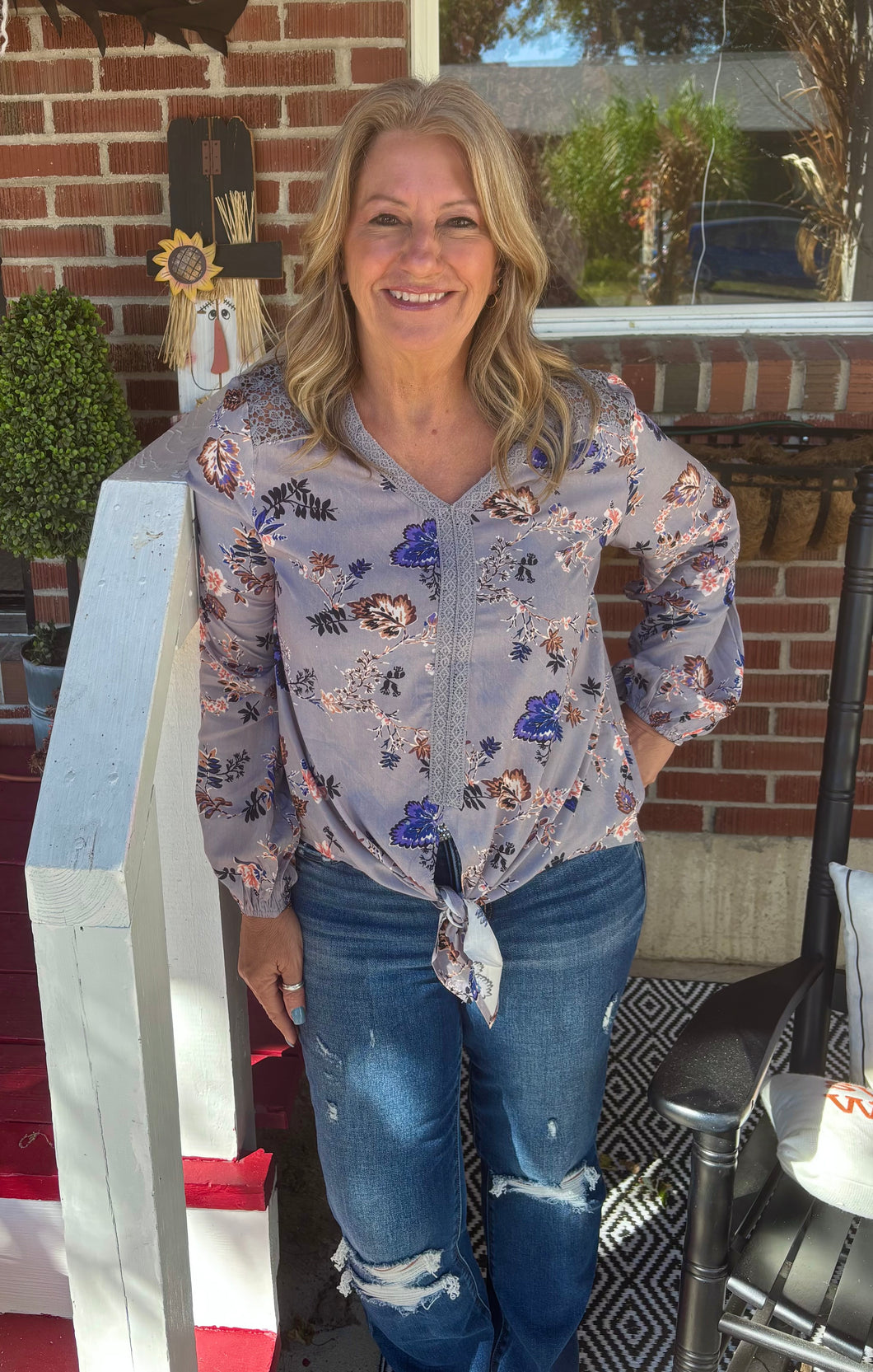 Floral n Lace Knot front Top