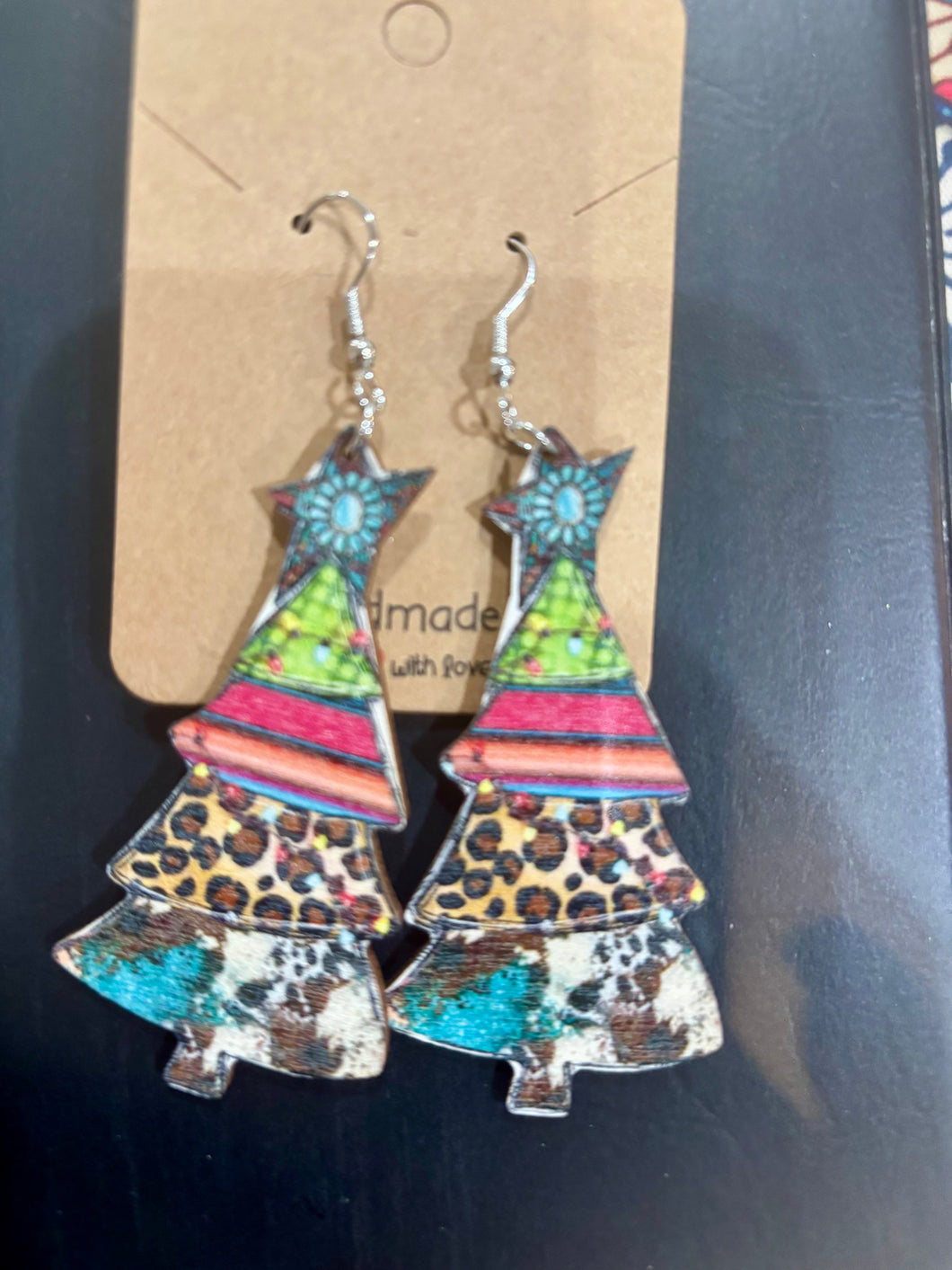 Wooden Leopard Tree Earrings