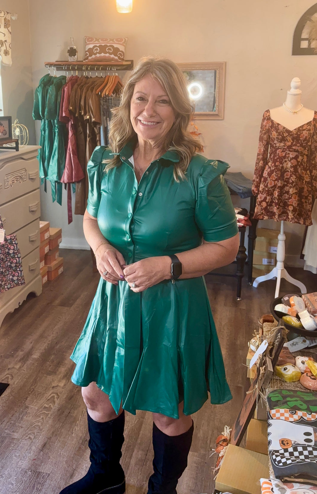 Emerald Pleated Dress