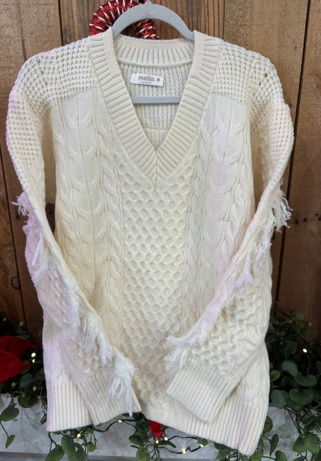 Cream Fringe Sweater