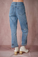 Load image into Gallery viewer, Floral Cutout Beaded Denim Jeans
