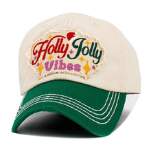 Load image into Gallery viewer, HOLLY JOLLY Vibes Message Embroidered Christmas Vintage Baseball Cap
