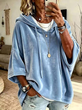 Load image into Gallery viewer, Women’s Oversized V Neck Hooded Sweatshirt 3/4 Sleeve Pullover
