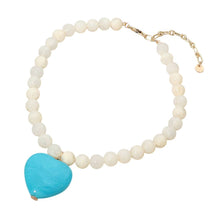 Load image into Gallery viewer, Chunky Marbled Resin Heart Charm Beaded Necklace
