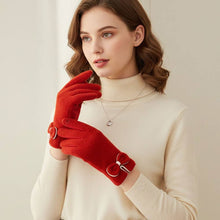 Load image into Gallery viewer, Bow Knot Trim Accent Soft Boucle Texture Smart Touch Winter Gloves
