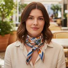 Load image into Gallery viewer, Geometric Floral Pattern Printed Square Silky Satin Bandana Scarf
