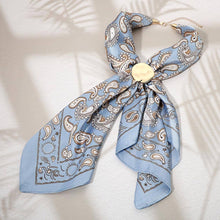 Load image into Gallery viewer, Hammered Metal Round Scarf Ring Accent Printed Fabric Scarf Necklace
