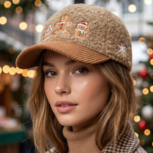 Load image into Gallery viewer, Holiday Gingerbread Embroidered Fuzzy Corduroy Baseball Cap
