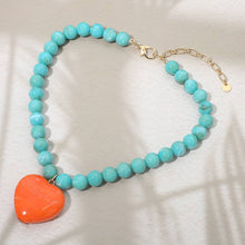 Load image into Gallery viewer, Chunky Marbled Resin Heart Charm Beaded Necklace
