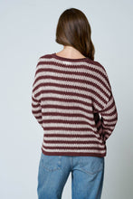Load image into Gallery viewer, STRIPE RAW EDGE SPLIT NECK SHEER KNIT SWEATER

