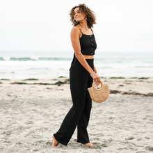 Load image into Gallery viewer, Black Wide Leg Cotton Pants
