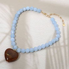 Load image into Gallery viewer, Chunky Marbled Resin Heart Charm Beaded Necklace
