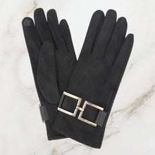 Load image into Gallery viewer, Gold Buckle Accent Faux Suede Smart Touch Winter Gloves
