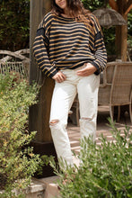 Load image into Gallery viewer, Oversized Exposed seam Batwing Sleeve Stripe Knit sweater
