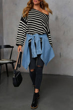 Load image into Gallery viewer, Oversized Exposed seam Batwing Sleeve Stripe Knit sweater
