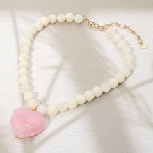 Load image into Gallery viewer, Chunky Marbled Resin Heart Charm Beaded Necklace
