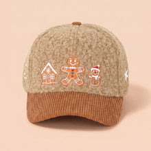 Load image into Gallery viewer, Holiday Gingerbread Embroidered Fuzzy Corduroy Baseball Cap
