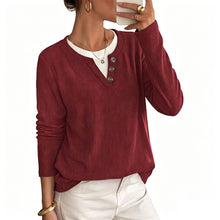 Load image into Gallery viewer, Women's Color Block Ribbed Button Long Sleeve Top
