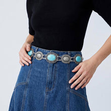 Load image into Gallery viewer, Bold Western Oval Stone Accent Conch Link Waist Chain Belt
