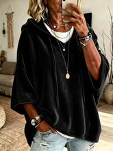 Load image into Gallery viewer, Women’s Oversized V Neck Hooded Sweatshirt 3/4 Sleeve Pullover

