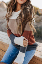 Load image into Gallery viewer, Chestnut Color Block Knitted O-neck Pullover Sweater
