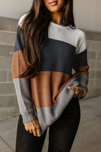 Load image into Gallery viewer, Chestnut Color Block Knitted O-neck Pullover Sweater
