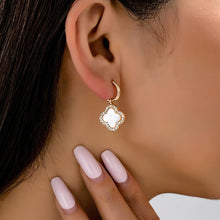 Load image into Gallery viewer, MOP Rhinestone Clover Drop Hoop Earrings | 80E61604
