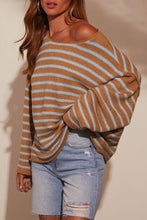 Load image into Gallery viewer, Oversized Exposed seam Batwing Sleeve Stripe Knit sweater
