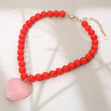Load image into Gallery viewer, Chunky Marbled Resin Heart Charm Beaded Necklace
