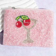 Load image into Gallery viewer, Cherry Glass Martini Beaded Coin Purse
