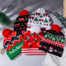 Load image into Gallery viewer, Light Up HOLLY JOLLY Snowman Christmas Pom Pom LED Beanie Hat
