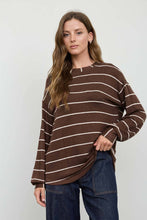 Load image into Gallery viewer, STRIPE LONG SLEEVE CUFFED RELAXED KNIT TOP
