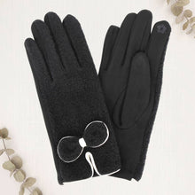 Load image into Gallery viewer, Bow Knot Trim Accent Soft Boucle Texture Smart Touch Winter Gloves
